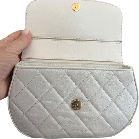 Chanel Mini Top Handle Flap Crossbody Bag White Quilted Lambskin Gold HW - Picture 6 of 15